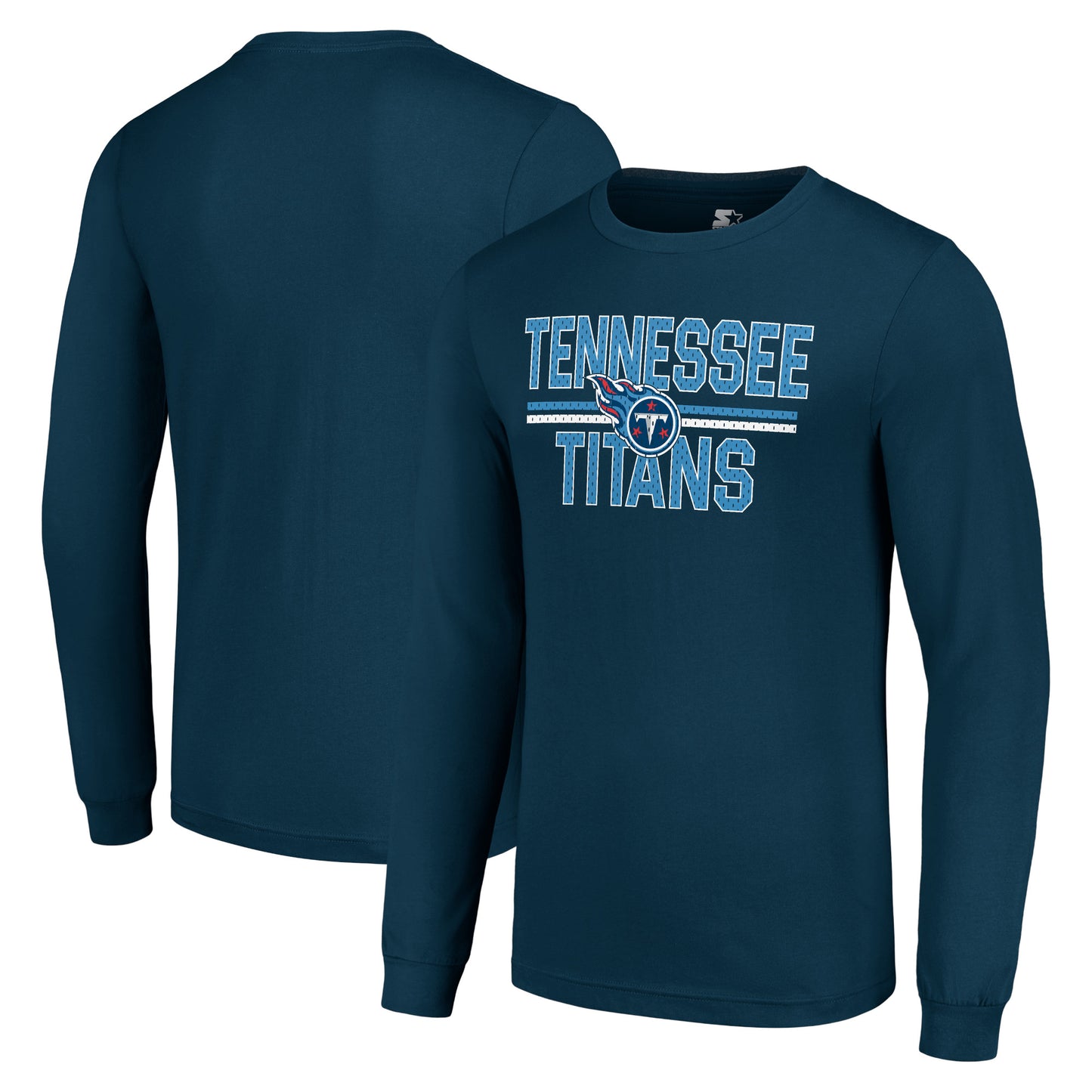 Men's Starter Navy Tennessee Titans Team Mesh Print Graphic Long Sleeve T-Shirt