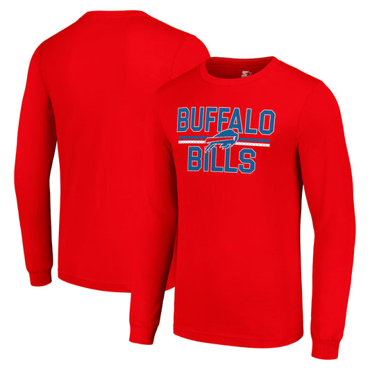 Men's Starter Red Buffalo Bills Team Mesh Print Graphic Long Sleeve T-Shirt