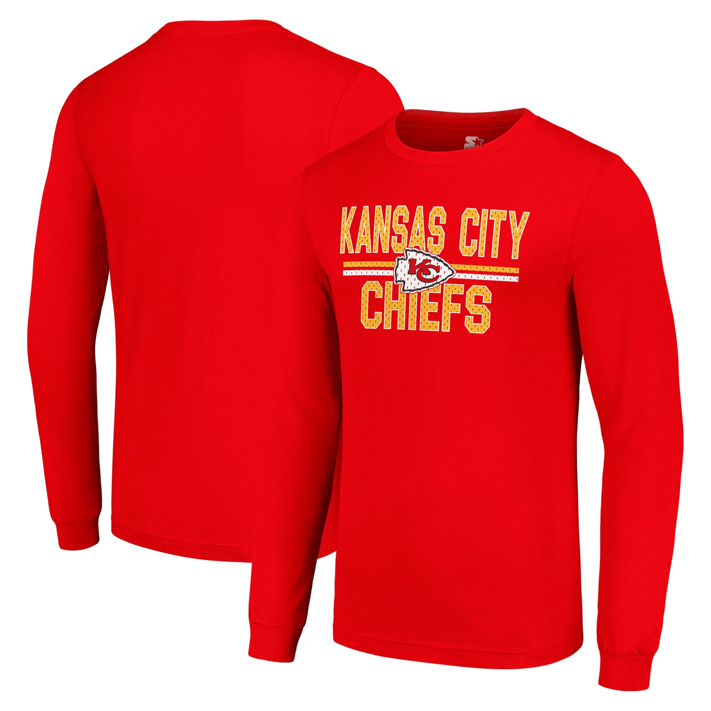 Men's Starter Red Kansas City Chiefs Team Mesh Print Graphic Long Sleeve T-Shirt