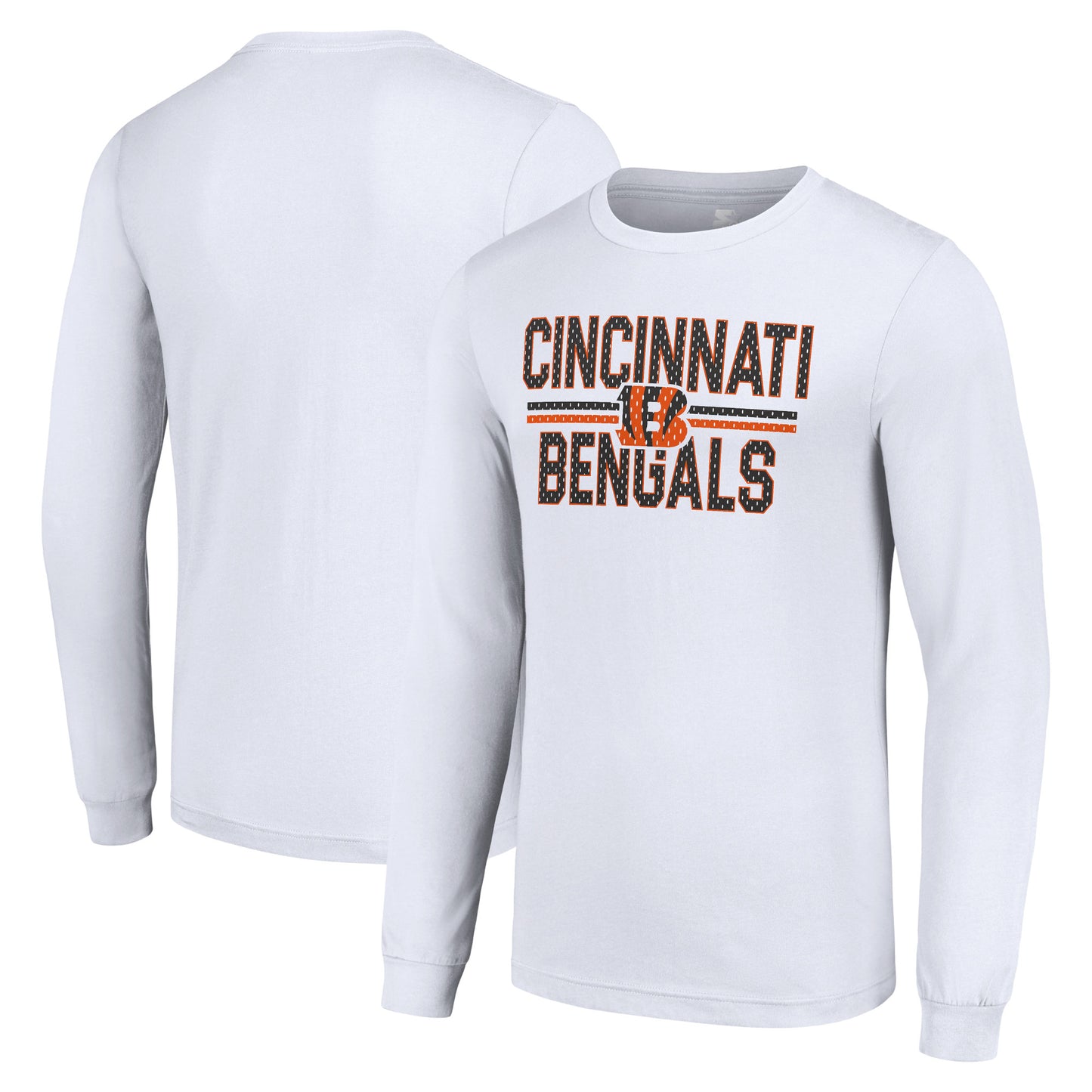 Men's Starter White Cincinnati Bengals Team Mesh Print Graphic Long Sleeve T-Shirt