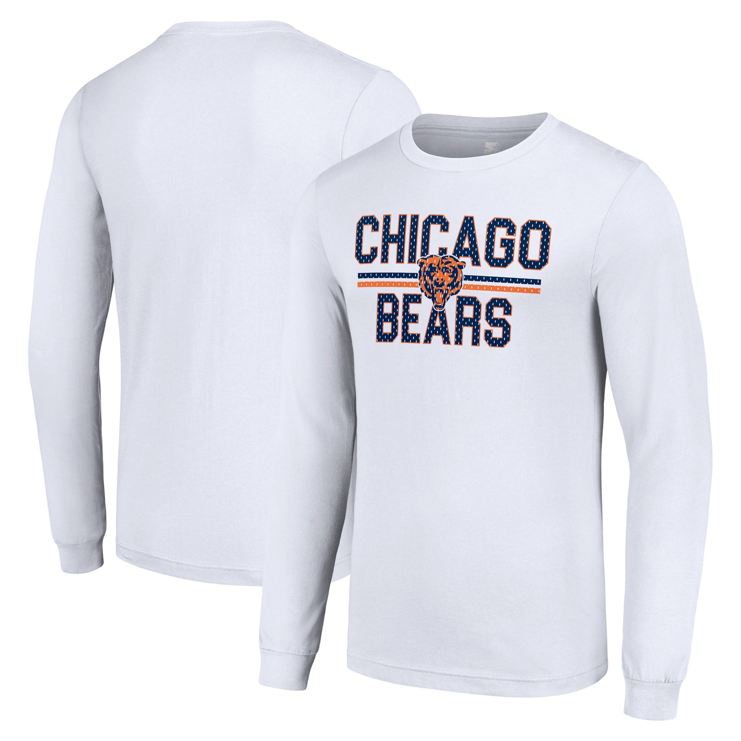 Men's Starter White Chicago Bears Team Mesh Print Graphic Long Sleeve T-Shirt