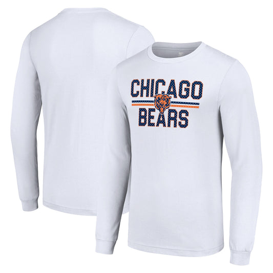 Men's Starter White Chicago Bears Team Mesh Print Graphic Long Sleeve T-Shirt