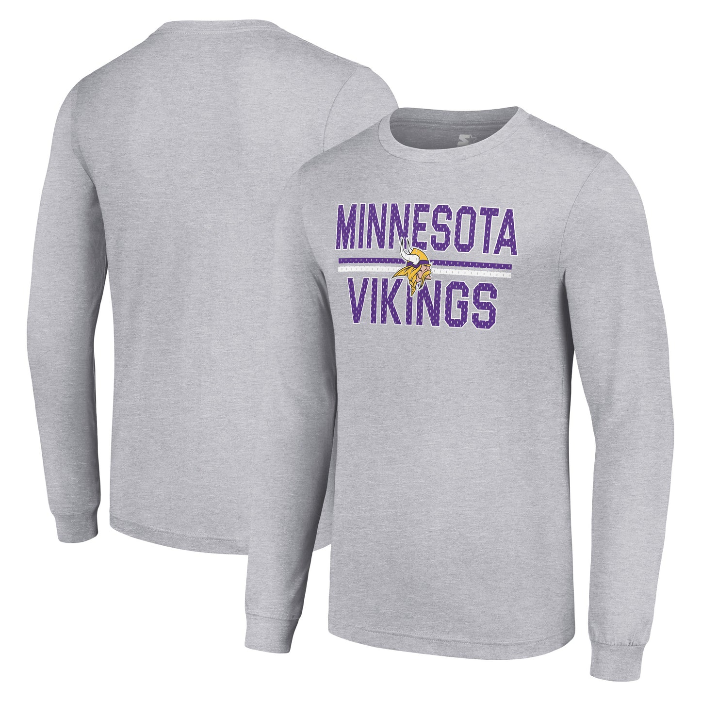 Men's Starter Heather Gray Minnesota Vikings Team Mesh Print Graphic Long Sleeve T-Shirt