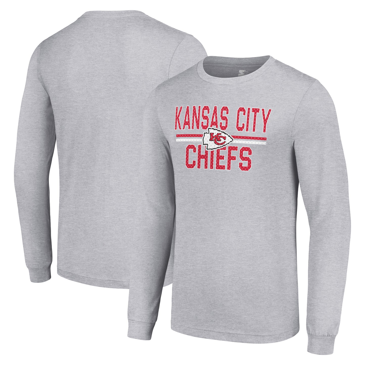 Men's Starter Heather Gray Kansas City Chiefs Team Mesh Print Graphic Long Sleeve T-Shirt