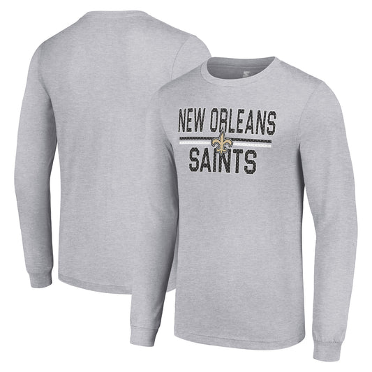 Men's Starter Heather Gray New Orleans Saints Team Mesh Print Graphic Long Sleeve T-Shirt