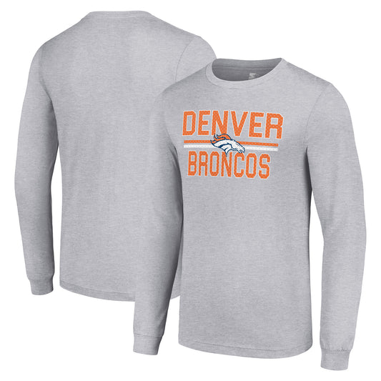 Men's Starter Heather Gray Denver Broncos Team Mesh Print Graphic Long Sleeve T-Shirt