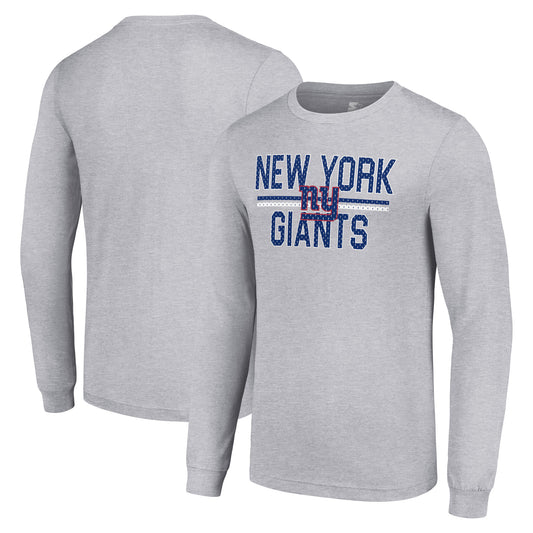 Men's Starter Heather Gray New York Giants Team Mesh Print Graphic Long Sleeve T-Shirt