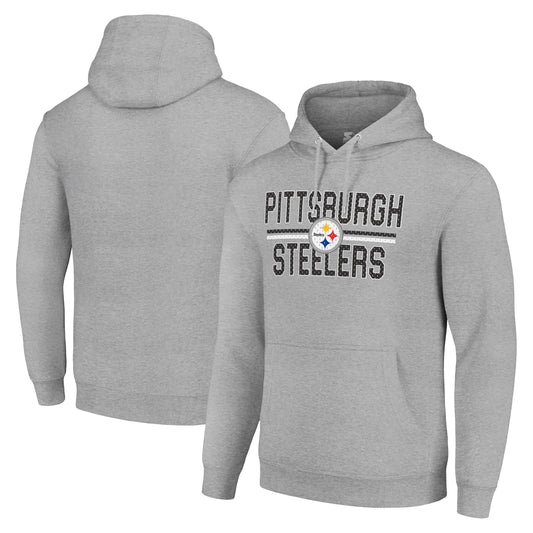 Unisex Starter Heather Gray Pittsburgh Steelers Mesh Team Graphic Tri-Blend Pullover Hoodie