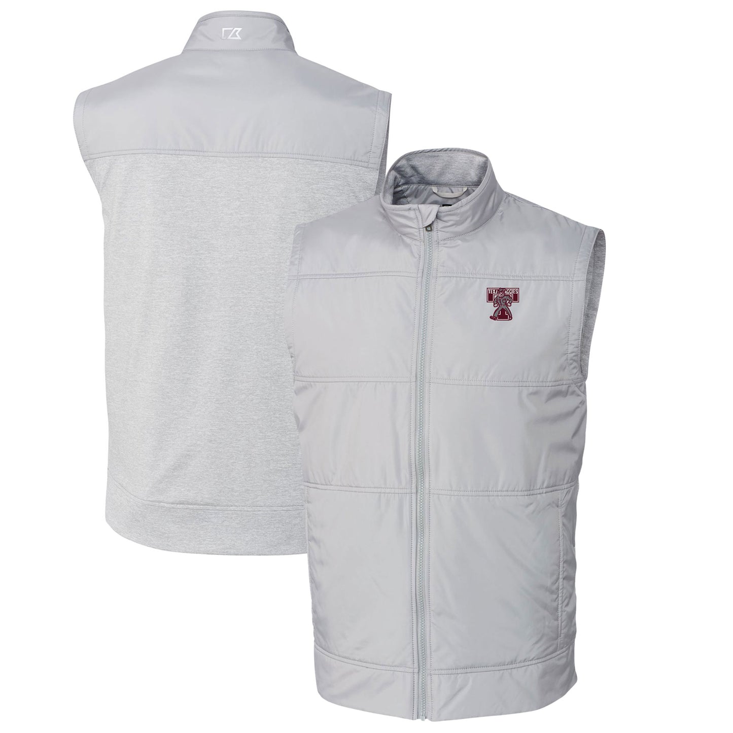 Men's Cutter & Buck Gray Texas A&M Aggies Big & Tall Stealth Hybrid Quilted Full-Zip DryTec Windbreaker Vest