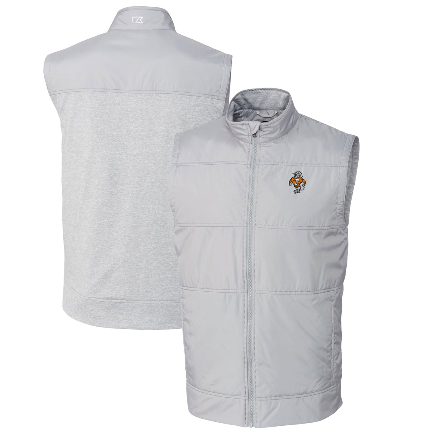 Men's Cutter & Buck Gray Tennessee Volunteers Big & Tall Stealth Hybrid Quilted Full-Zip DryTec Windbreaker Vest