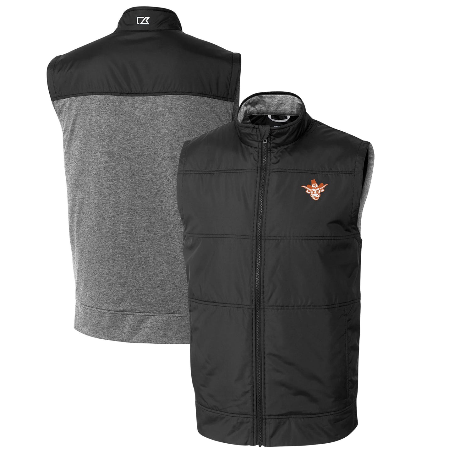 Men's Cutter & Buck Black Texas Longhorns Big & Tall Stealth Hybrid Quilted Full-Zip DryTec Windbreaker Vest