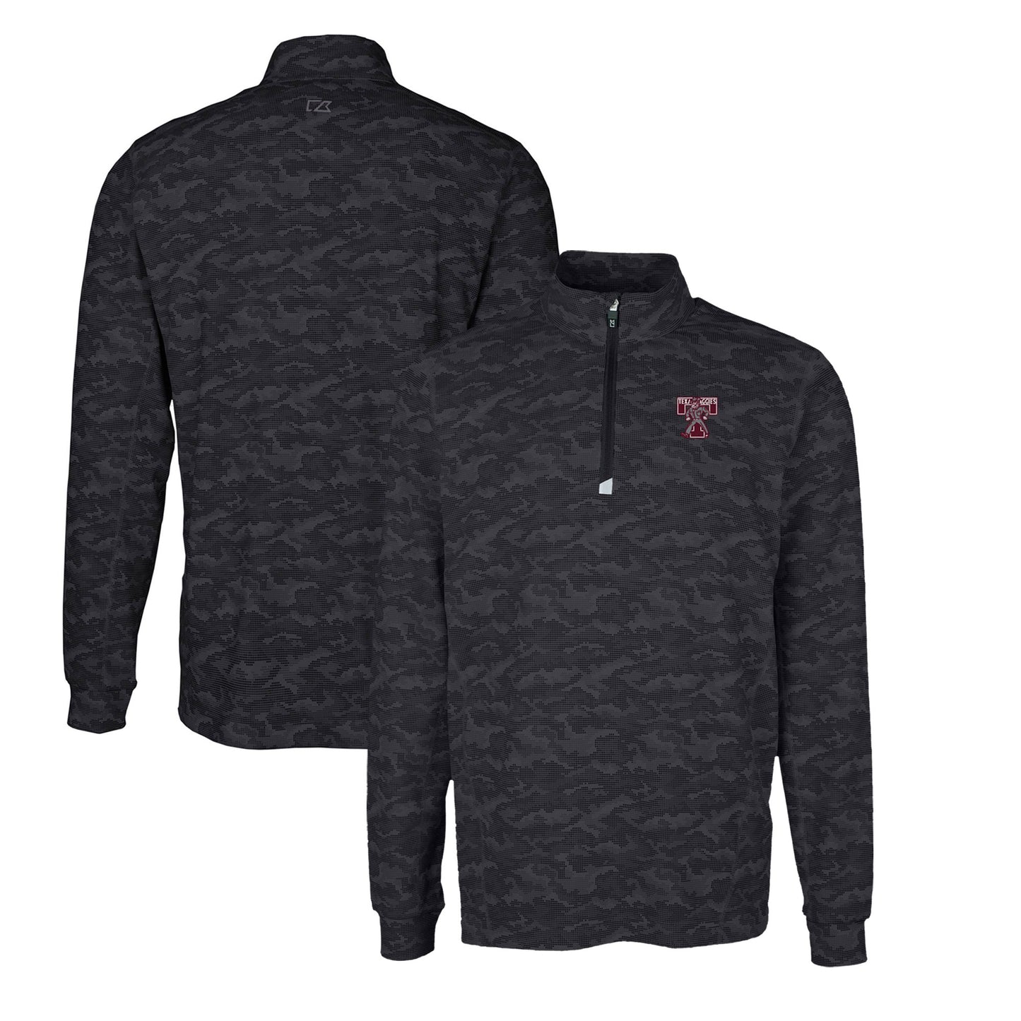 Men's Cutter & Buck Black Texas A&M Aggies Big & Tall Traverse Camo Print Stretch Quarter-Zip DryTec Top