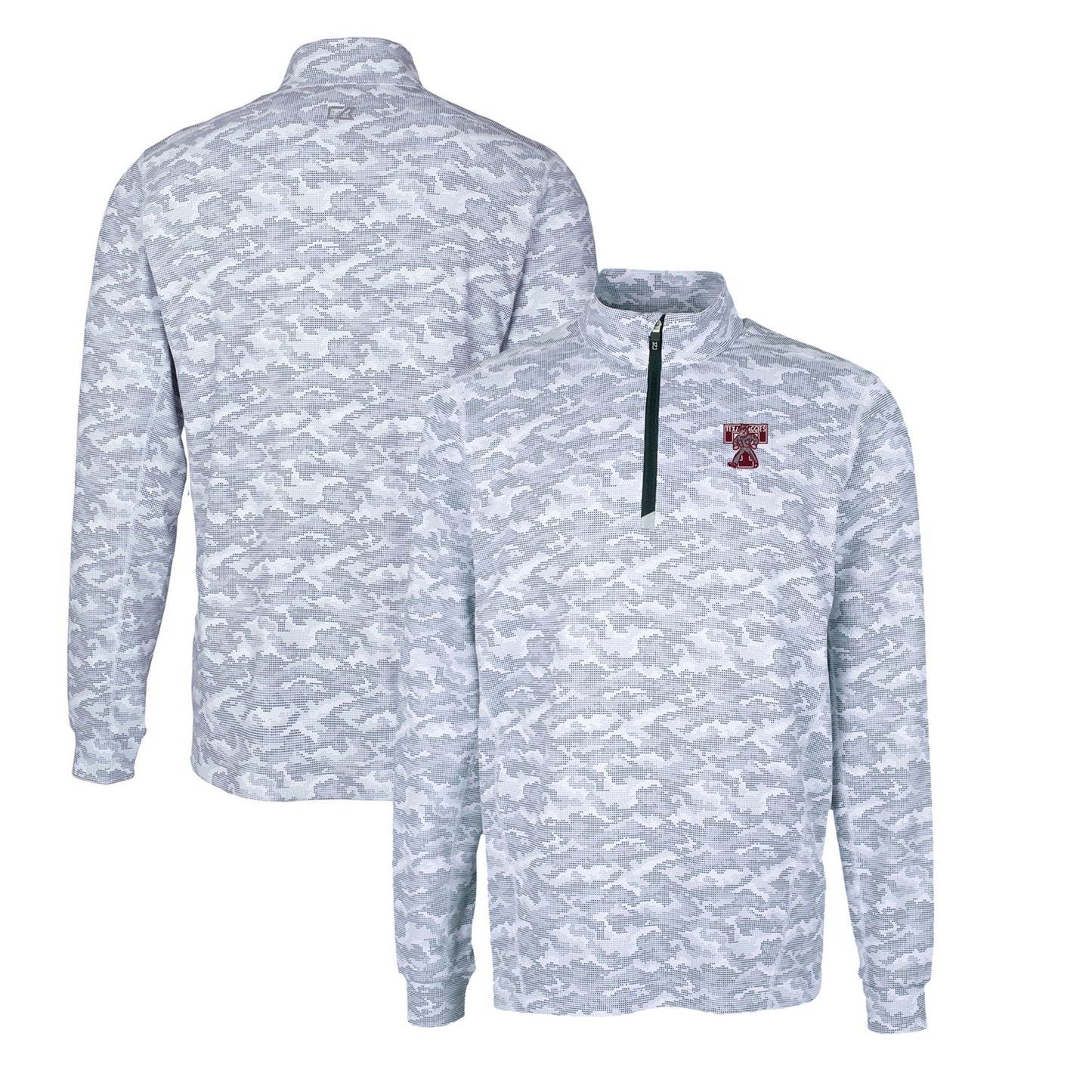 Men's Cutter & Buck Charcoal Texas A&M Aggies Big & Tall Traverse Camo Print Stretch Quarter-Zip DryTec Top