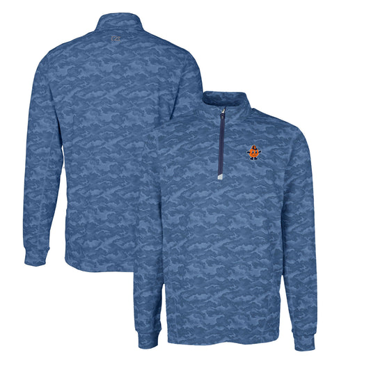 Men's Cutter & Buck Navy Syracuse Orange Big & Tall Traverse Camo Print Stretch Quarter-Zip DryTec Top