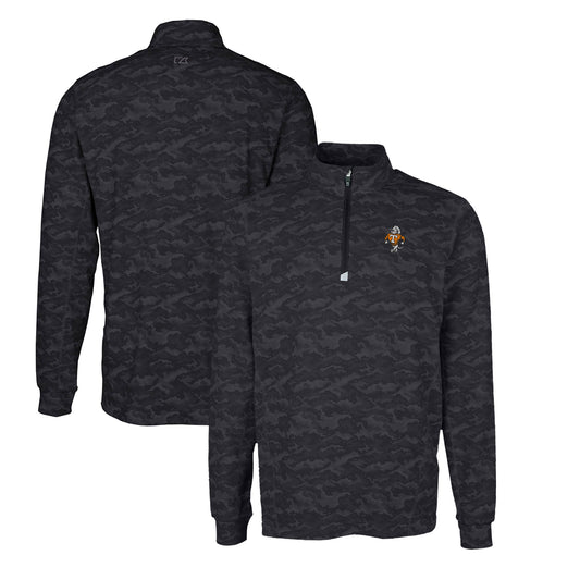 Men's Cutter & Buck Black Tennessee Volunteers Big & Tall Traverse Camo Print Stretch Quarter-Zip DryTec Top