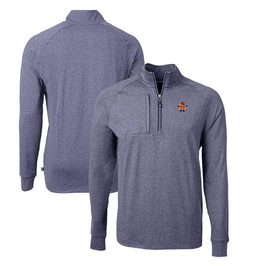 Men's Cutter & Buck Heather Navy Syracuse Orange Big & Tall Adapt Eco Knit Heather Quarter-Zip Top