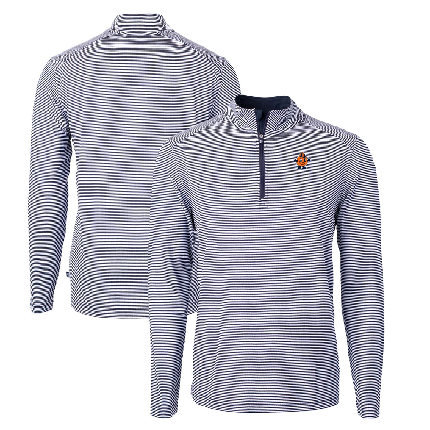 Men's Cutter & Buck Navy Syracuse Orange Big & Tall Virtue Eco Pique Micro Stripe Recycled Quarter-Zip DryTec Top