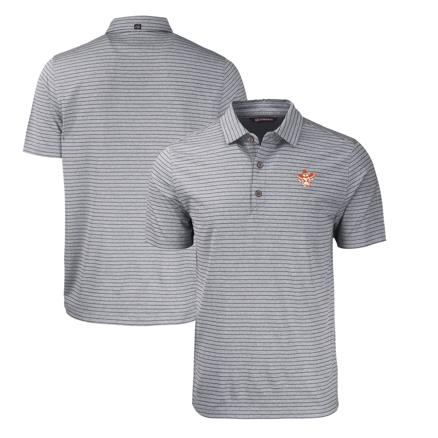 Men's Cutter & Buck Heather Black Texas Longhorns Big & Tall Forge Eco Stripe Stretch Recycled Polo