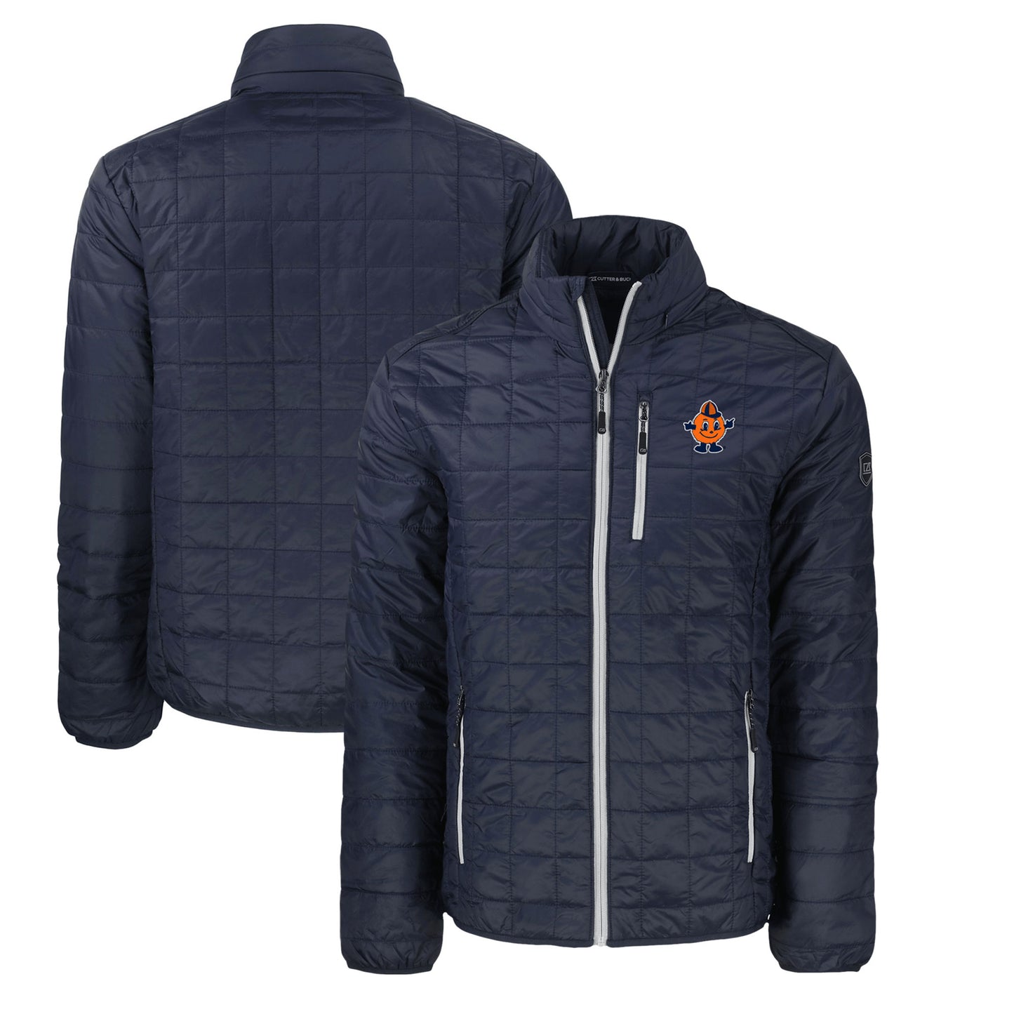 Men's Cutter & Buck Navy Syracuse Orange Big & Tall Rainier PrimaLoft Eco Insulated Full-Zip Puffer Jacket