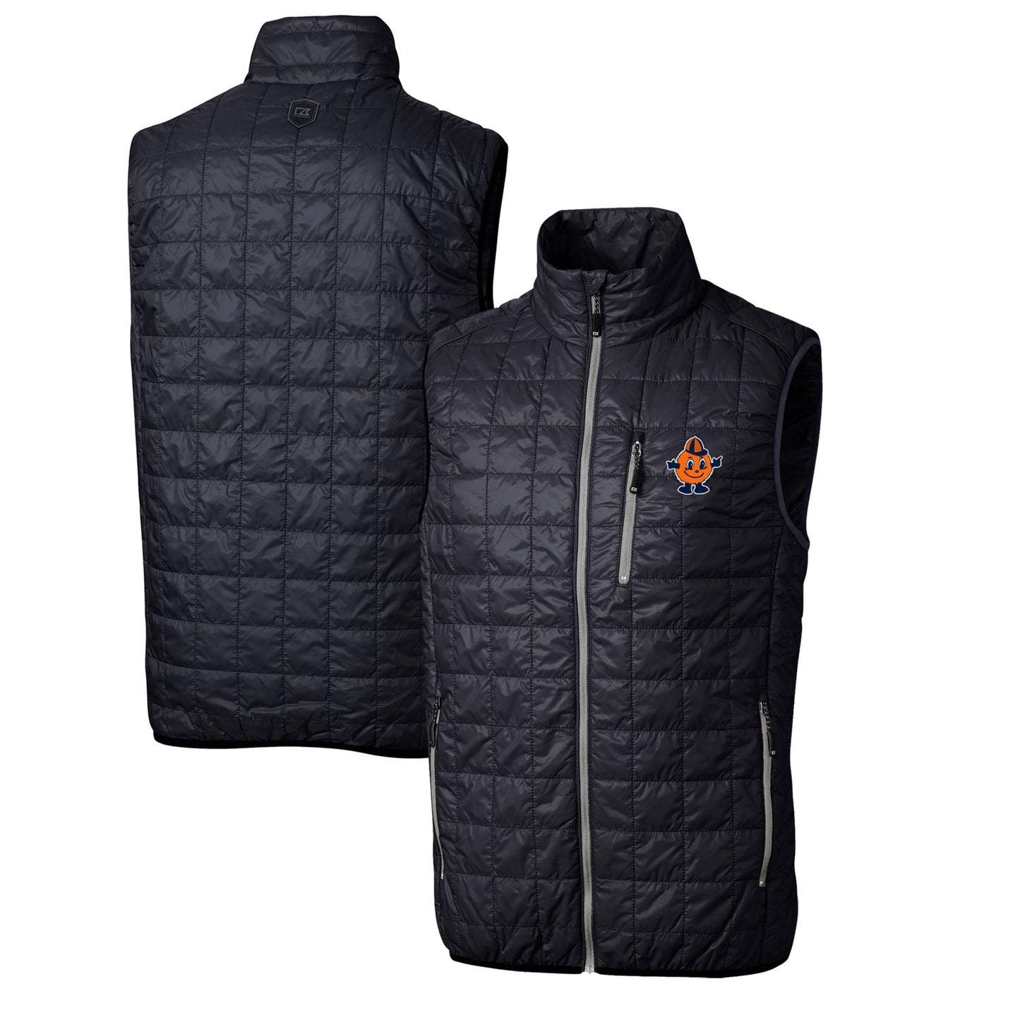 Men's Cutter & Buck Navy Syracuse Orange Rainier PrimaLoft Big & Tall Eco Insulated Full-Zip Puffer Vest