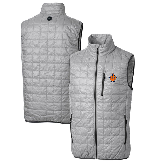 Men's Cutter & Buck Gray Syracuse Orange Rainier PrimaLoft Big & Tall Eco Insulated Full-Zip Puffer Vest