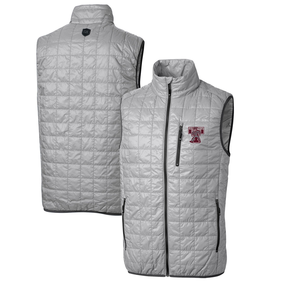 Men's Cutter & Buck Gray Texas A&M Aggies Rainier PrimaLoft Big & Tall Eco Insulated Full-Zip Puffer Vest