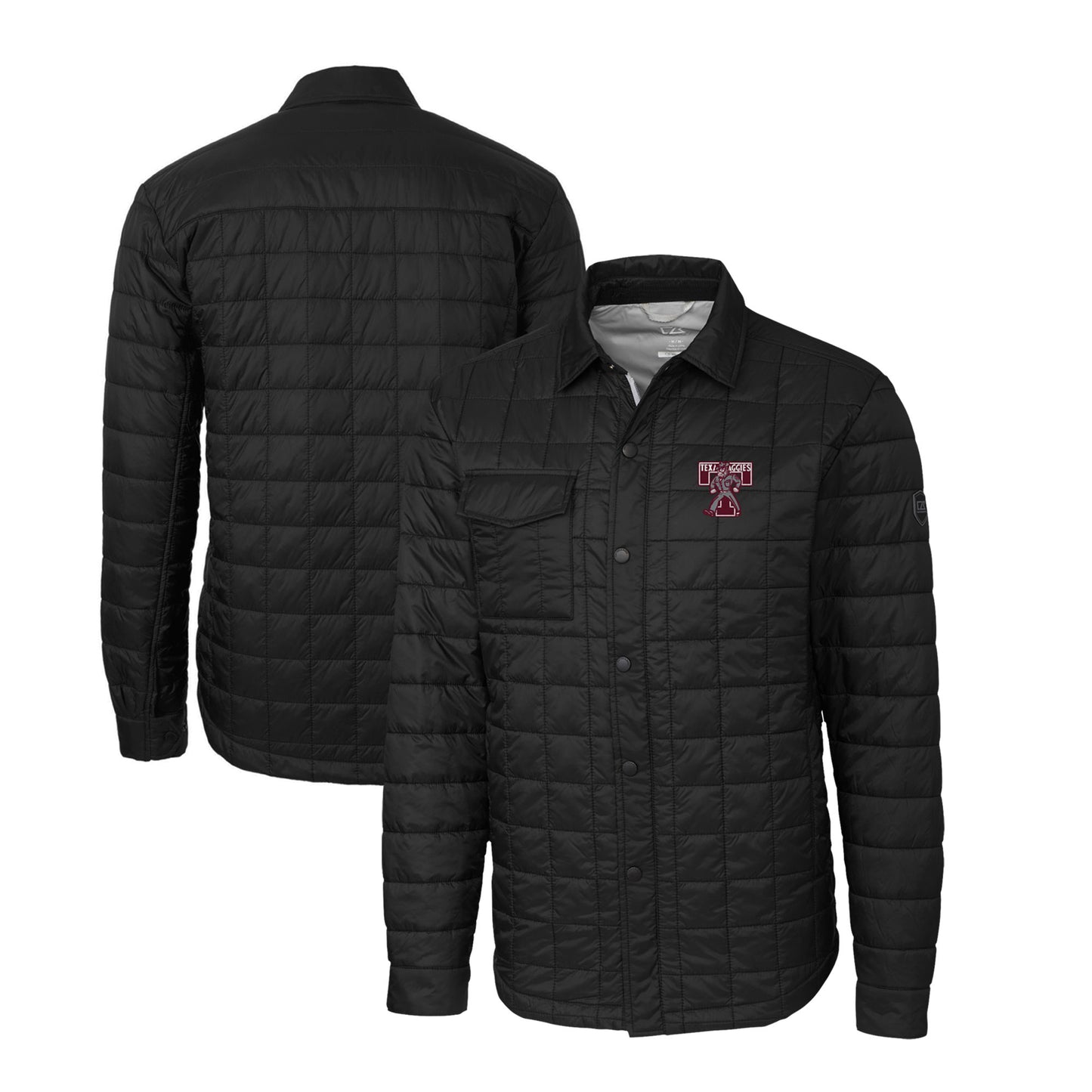 Men's Cutter & Buck Black Texas A&M Aggies Big & Tall Rainier PrimaLoft Eco Insulated Quilted Full-Zip Shacket