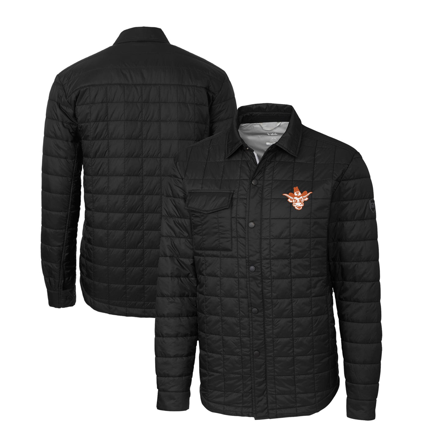 Men's Cutter & Buck Black Texas Longhorns Big & Tall Rainier PrimaLoft Eco Insulated Quilted Full-Zip Shacket