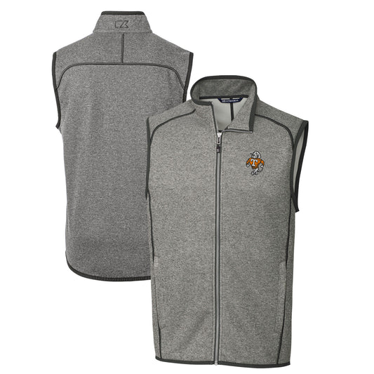 Men's Cutter & Buck Heather Gray Tennessee Volunteers Big & Tall Mainsail Sweater-Knit Full-Zip Vest