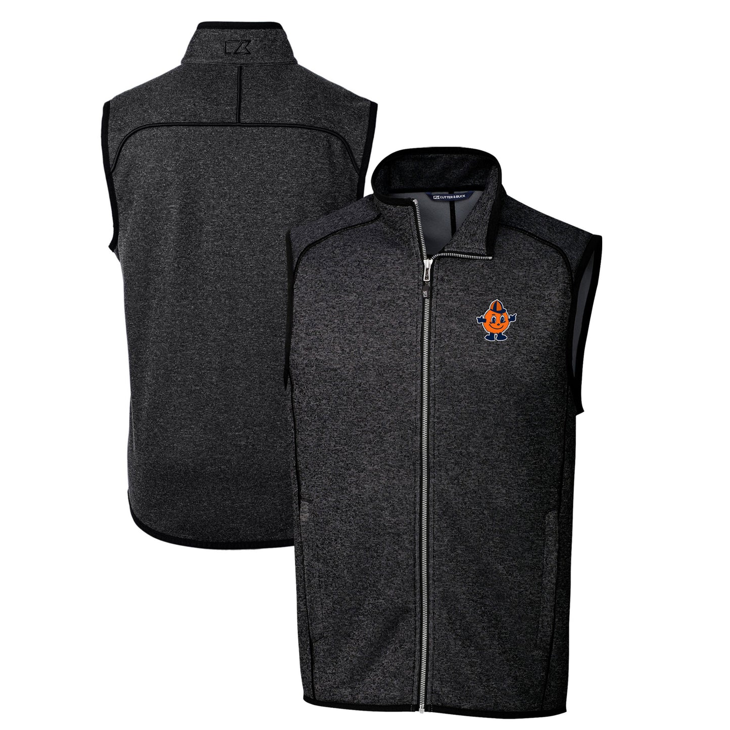 Men's Cutter & Buck Heather Charcoal Syracuse Orange Big & Tall Mainsail Sweater-Knit Full-Zip Vest