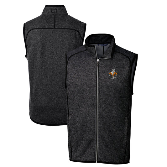 Men's Cutter & Buck Heather Charcoal Tennessee Volunteers Big & Tall Mainsail Sweater-Knit Full-Zip Vest