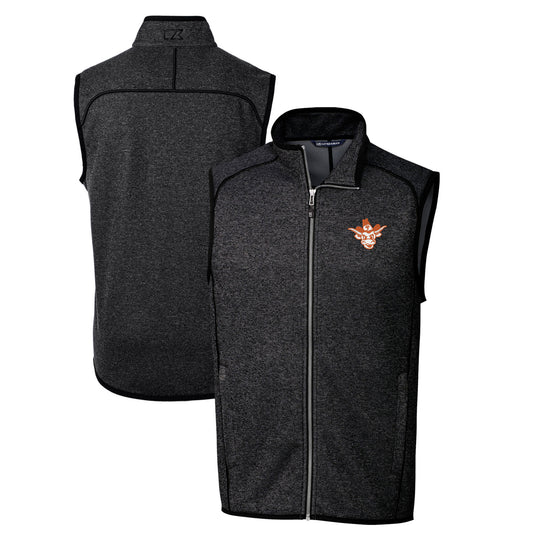 Men's Cutter & Buck Heather Charcoal Texas Longhorns Big & Tall Mainsail Sweater-Knit Full-Zip Vest