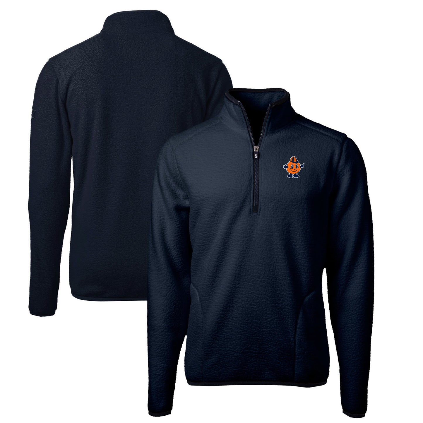 Men's Cutter & Buck Navy Syracuse Orange Big & Tall Cascade Eco Sherpa Fleece Quarter-Zip Jacket