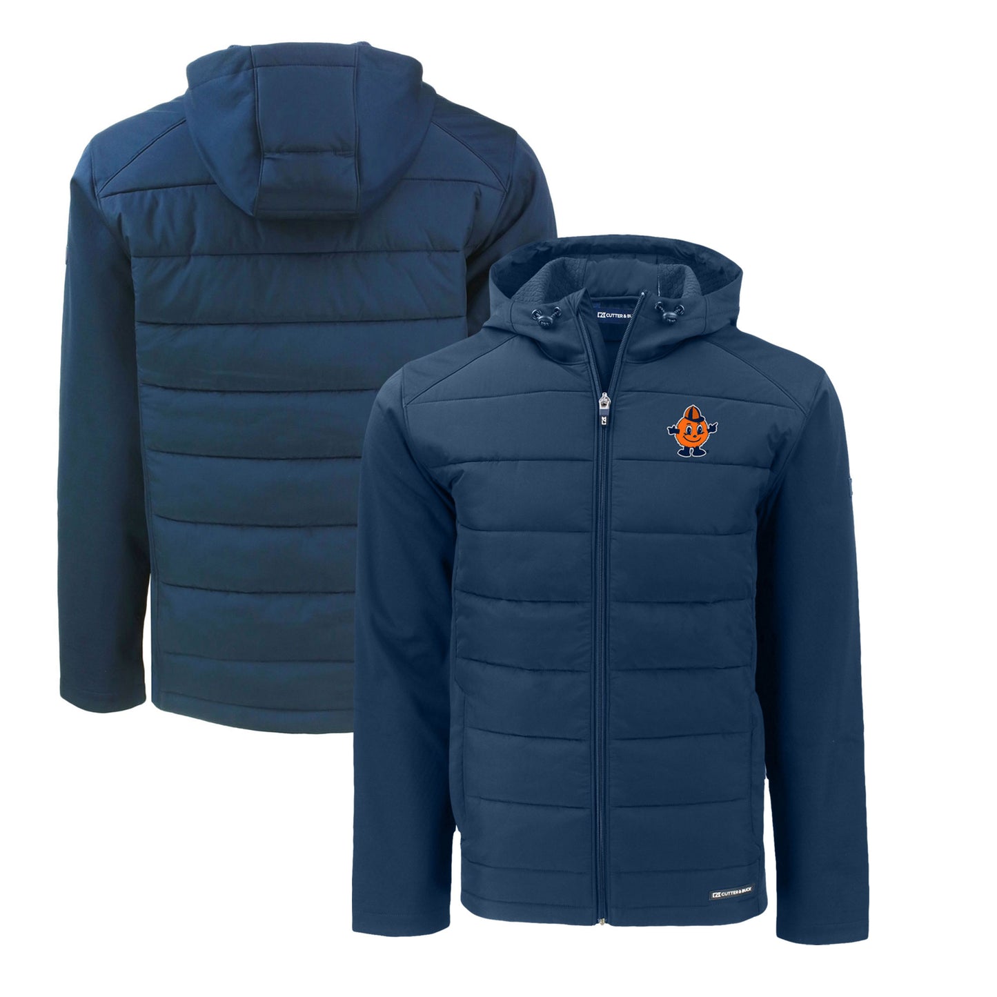 Men's Cutter & Buck Navy Syracuse Orange Big & Tall Evoke Hybrid Eco Softshell Recycled Full-Zip Hooded PrimaLoft Jacket