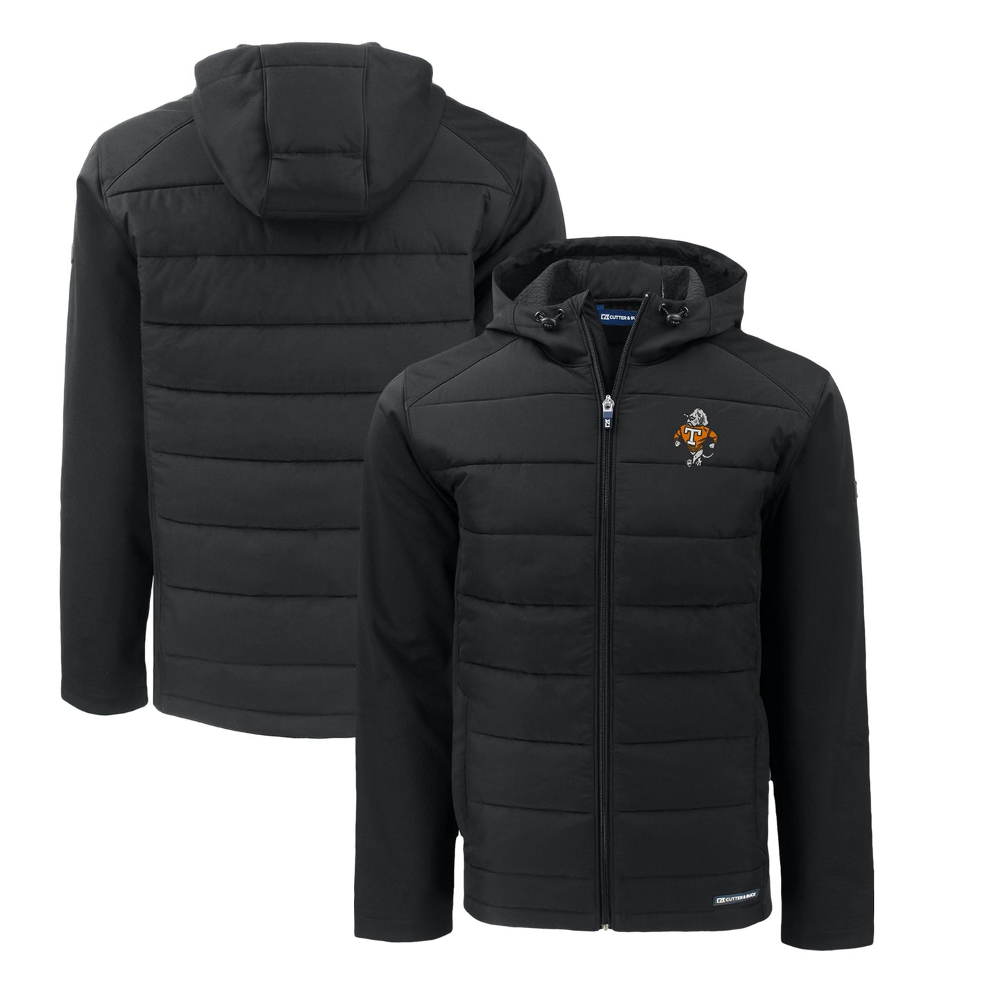 Men's Cutter & Buck Black Tennessee Volunteers Big & Tall Evoke Hybrid Eco Softshell Recycled Full-Zip Hooded PrimaLoft Jacket