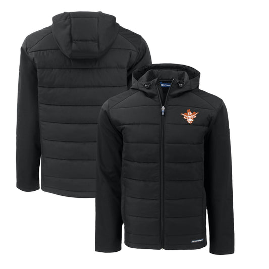 Men's Cutter & Buck Black Texas Longhorns Big & Tall Evoke Hybrid Eco Softshell Recycled Full-Zip Hooded PrimaLoft Jacket