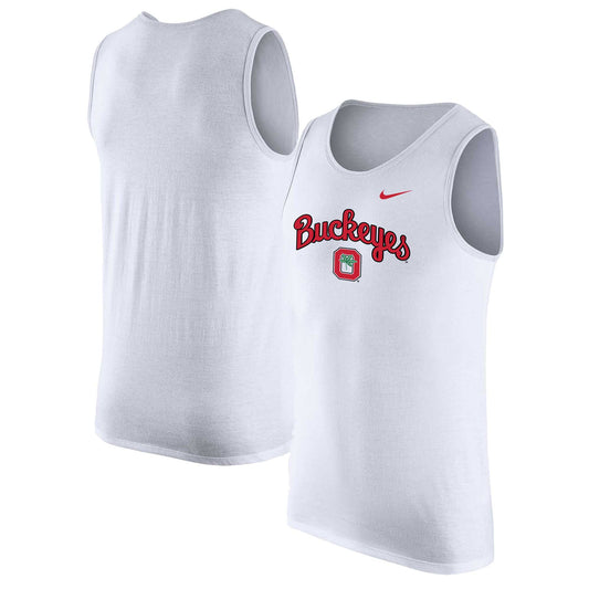 Men's Nike White Ohio State Buckeyes Vintage Logo Performance Tank Top