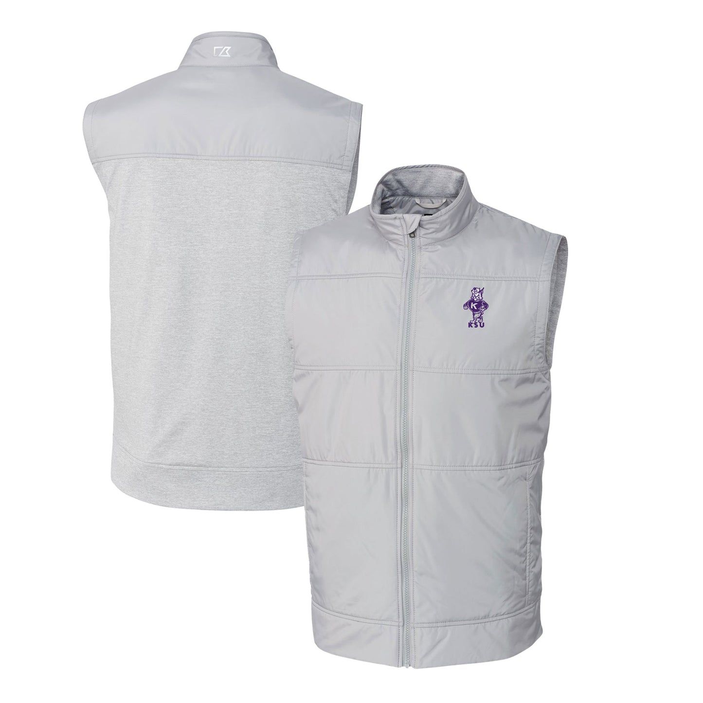 Men's Cutter & Buck Gray Kansas State Wildcats Big & Tall Stealth Hybrid Quilted Full-Zip DryTec Windbreaker Vest