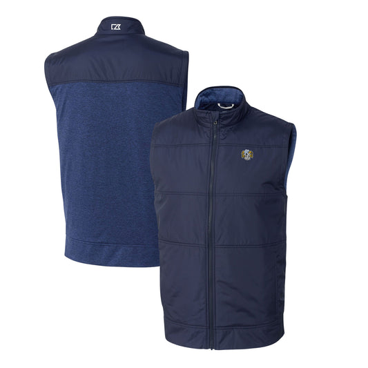 Men's Cutter & Buck Navy North Carolina Tar Heels Big & Tall Stealth Hybrid Quilted Full-Zip DryTec Windbreaker Vest