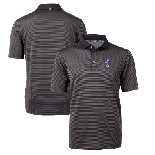 Men's Cutter & Buck Black Kansas State Wildcats Big & Tall Virtue Eco Pique Micro Stripe Recycled DryTec Polo