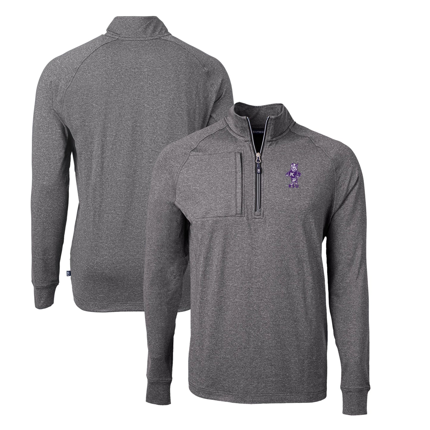 Men's Cutter & Buck Heather Black Kansas State Wildcats Big & Tall Adapt Eco Knit Heather Quarter-Zip Top
