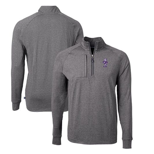 Men's Cutter & Buck Heather Black Kansas State Wildcats Big & Tall Adapt Eco Knit Heather Quarter-Zip Top