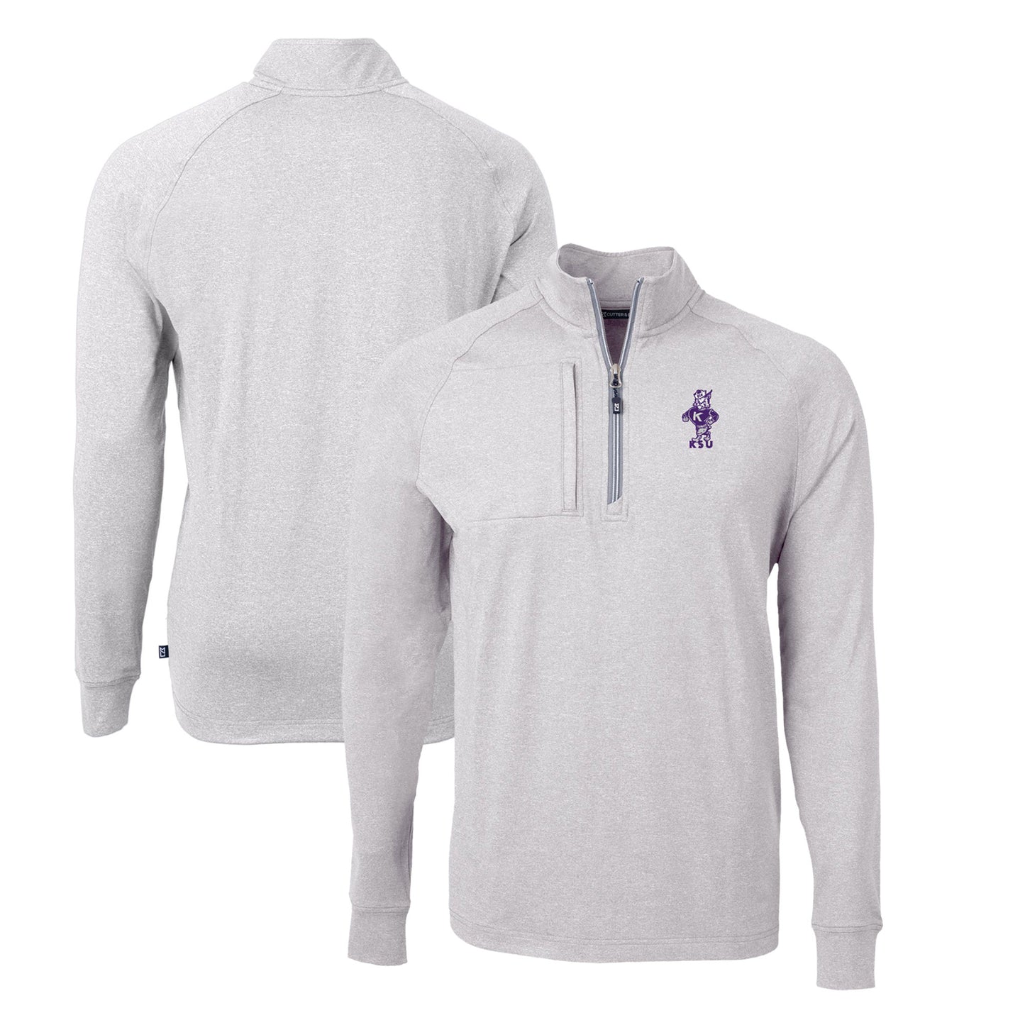 Men's Cutter & Buck Heather Gray Kansas State Wildcats Big & Tall Adapt Eco Knit Heather Quarter-Zip Top