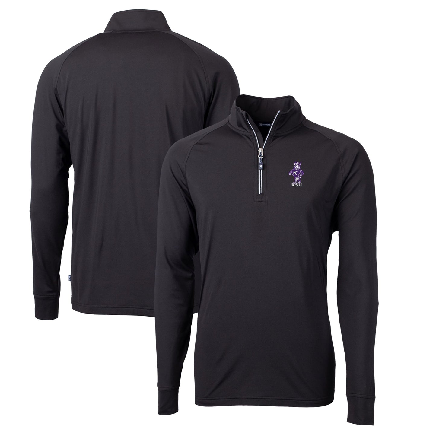 Men's Cutter & Buck Black Kansas State Wildcats Big & Tall Adapt Eco Knit Stretch Recycled Raglan Quarter-Zip DryTec Top