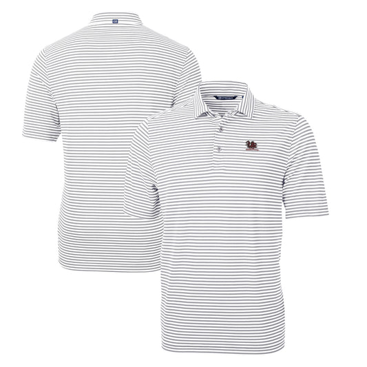 Men's Cutter & Buck Gray South Carolina Gamecocks Big & Tall Virtue Eco Pique Stripe Recycled DryTec Polo