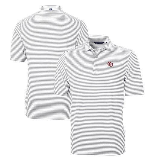 Men's Cutter & Buck Gray Oklahoma Sooners Big & Tall Virtue Eco Pique Stripe Recycled DryTec Polo