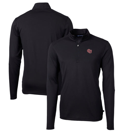 Men's Cutter & Buck Black Oklahoma Sooners Big & Tall Virtue Eco Pique Recycled Quarter-Zip DryTec Top