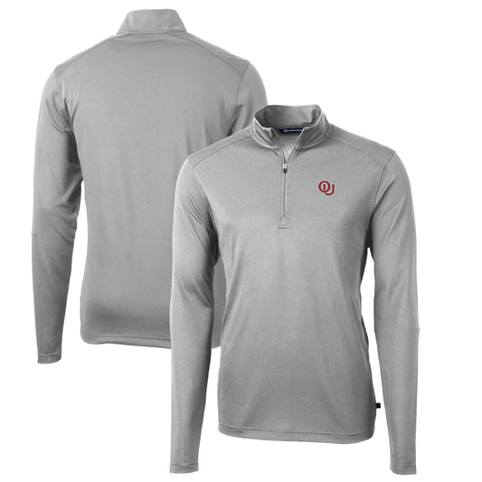 Men's Cutter & Buck Gray Oklahoma Sooners Big & Tall Virtue Eco Pique Recycled Quarter-Zip DryTec Top