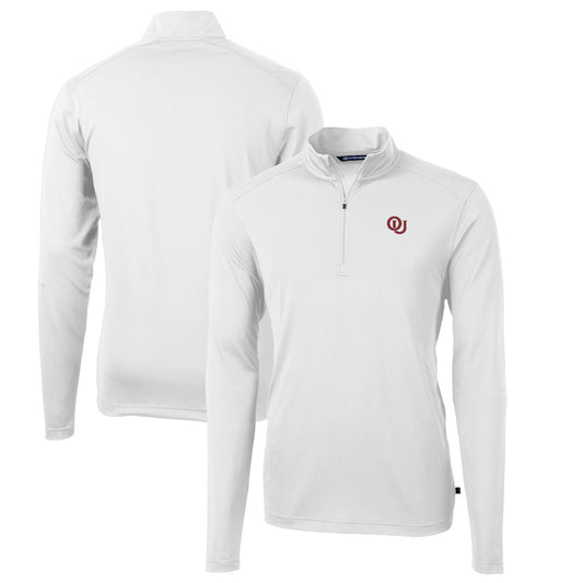 Men's Cutter & Buck White Oklahoma Sooners Big & Tall Virtue Eco Pique Recycled Quarter-Zip DryTec Top