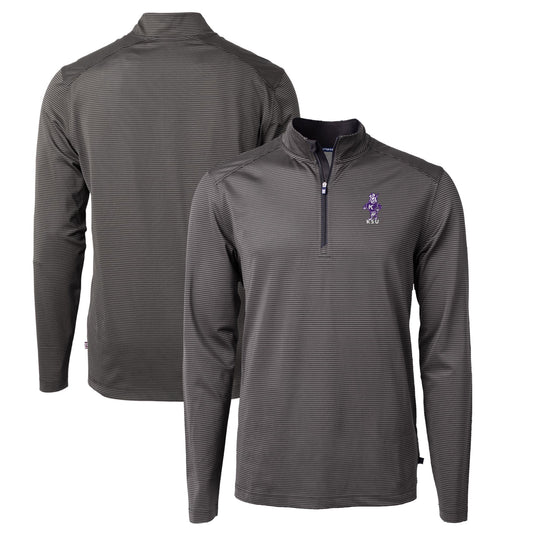 Men's Cutter & Buck Black Kansas State Wildcats Big & Tall Virtue Eco Pique Micro Stripe Recycled Quarter-Zip DryTec Top